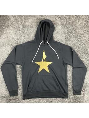 Hamilton Broadway Musical Gold Star Hoodie Black Pullover Unisex Sz Medium